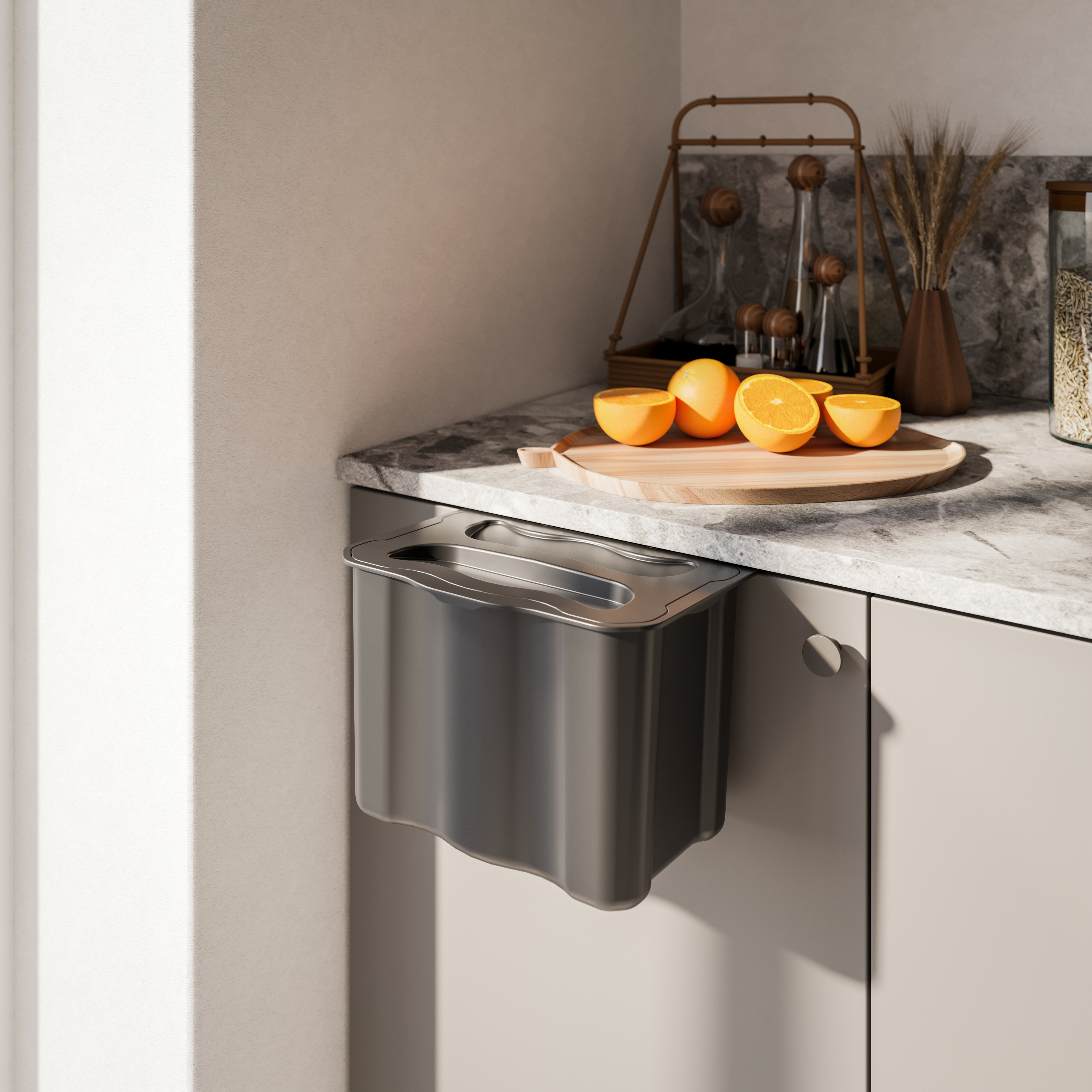 Emuca Contenedor de reciclaje auxiliar Recycle de 5 L para cocina, Plstico gris antracita, Plstico