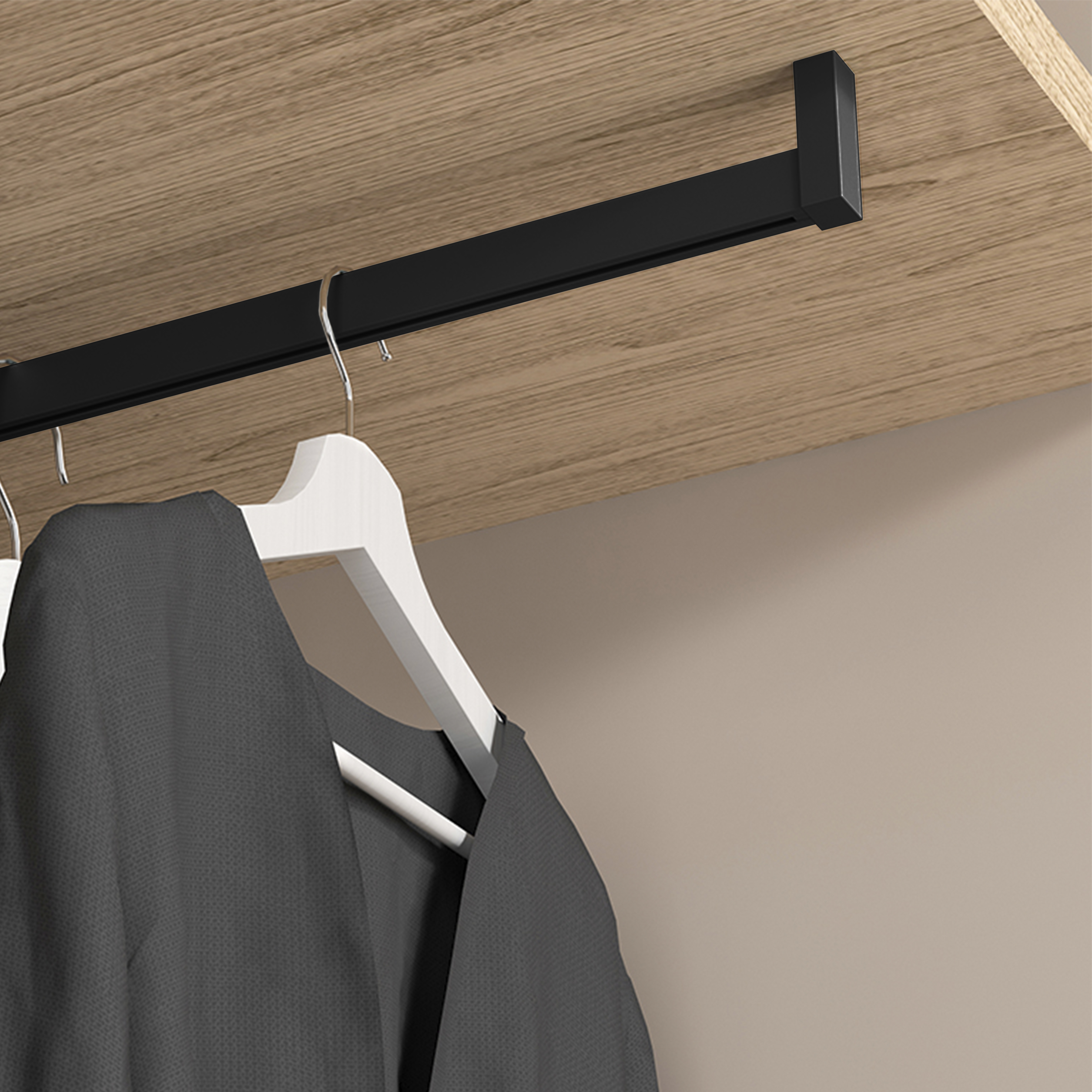 Emuca Kit de barra para armario Luxe, 0,75 m, Pintado negro texturizado, Aluminio y Plstico