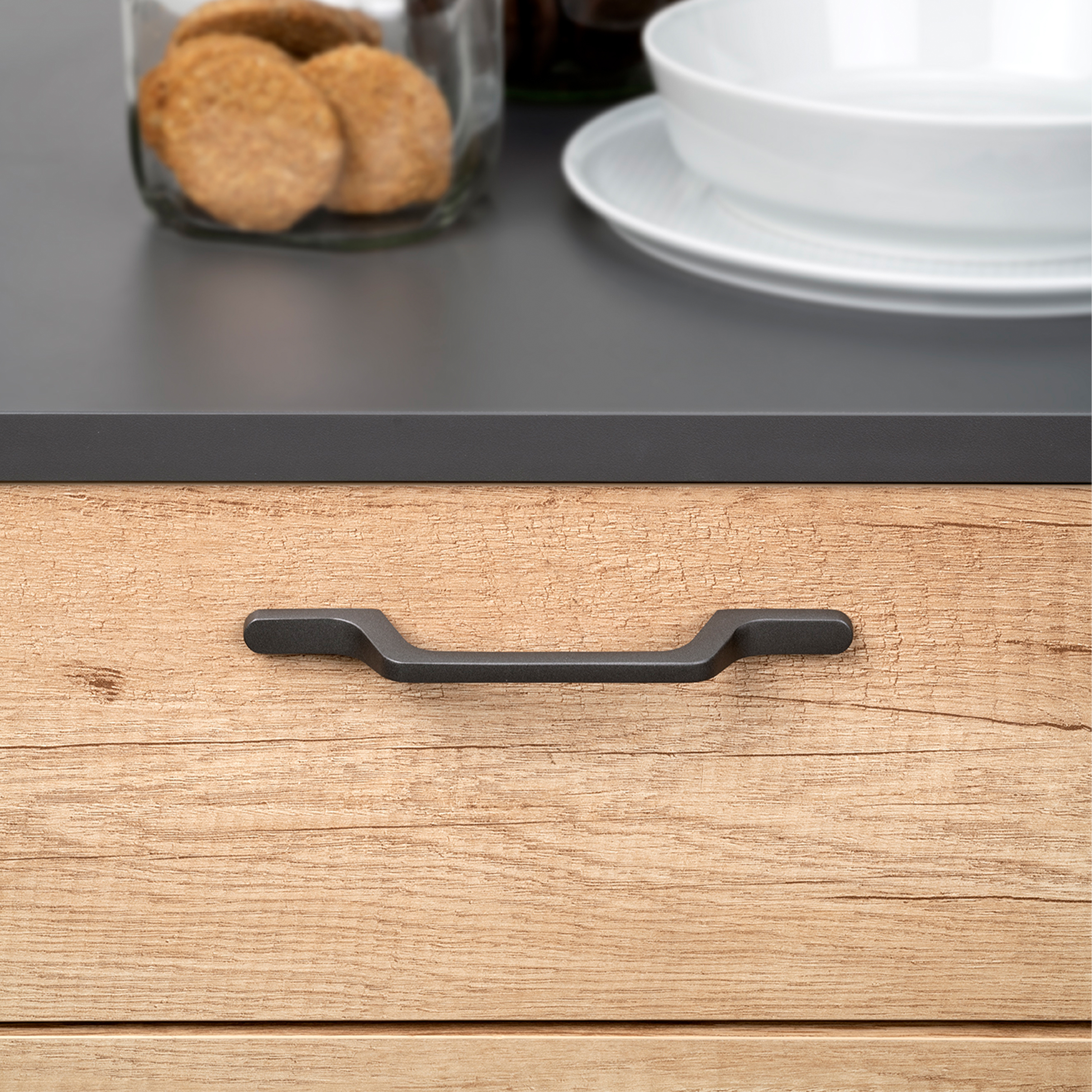 Emuca Tirador para mueble Osaka, L 192 mm, intereje 128 mm, Aluminio, Gris oscuro