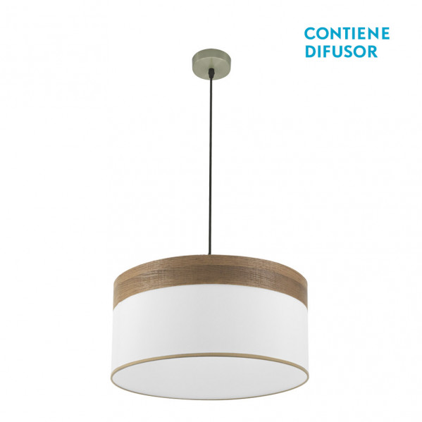 Colgante Cloe 2xe27 Cuero/blanca-madera Oscura Regx50x50 cm