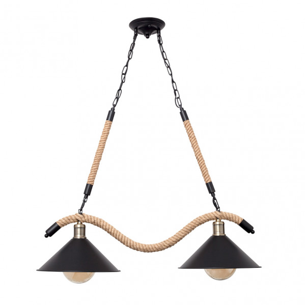 Lampara Cabo 2xe27 Negro Cuerda De Caamo Regx80x22 Cm