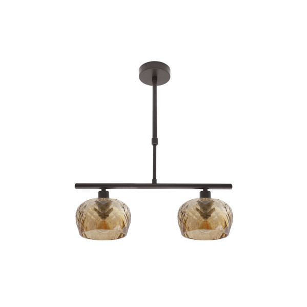 Lampara Estela 2xe14 Marron Regx41x13 Cm C/tulipas  Cristal Tallado Ambar