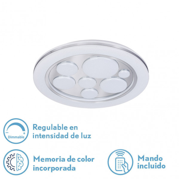 Plafon 72w Kuno 3000-4000-6500k Blanco/cromo 5616lm  5x39x39cm Remoto,reg.int,memoria