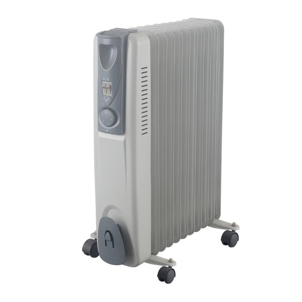 Radiador Aceite Confort 2500w 11elementos Blanco/Gris 3potenc.ruedas Termostato Reg.Luz Indicadora 59x47,5x24cm