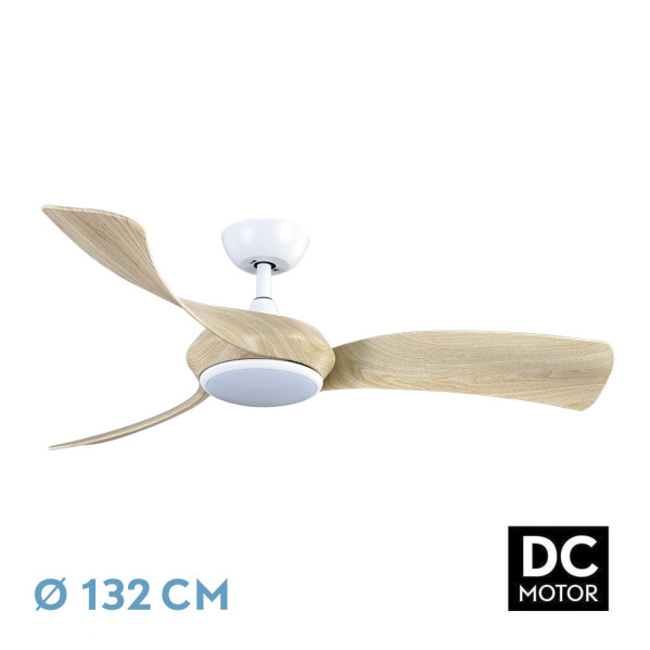 Ventilador Dc Cerdea 30w 2950lm Blanco/haya 3aspas 3000k,4500k,6000k Regulable Intensidad+ Remoto+ Temporizador+ Memoria