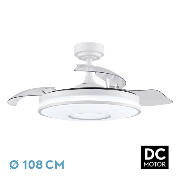 Ventilador Dc Dani 59w 6980lm Blanco 4aspas 6velocidades 107d 3000-4000-6000k Remoto+Reg.Intensidad+memoria+temporizador 24