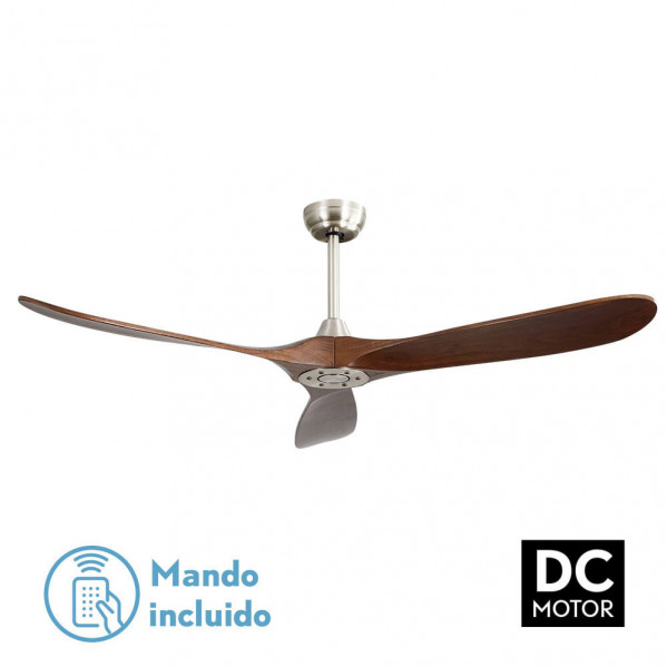 Ventilador Dc Marin Niquel 3 Aspas Roble Sin Luz 6 Velocidades Remoto Temporizador 152d 24