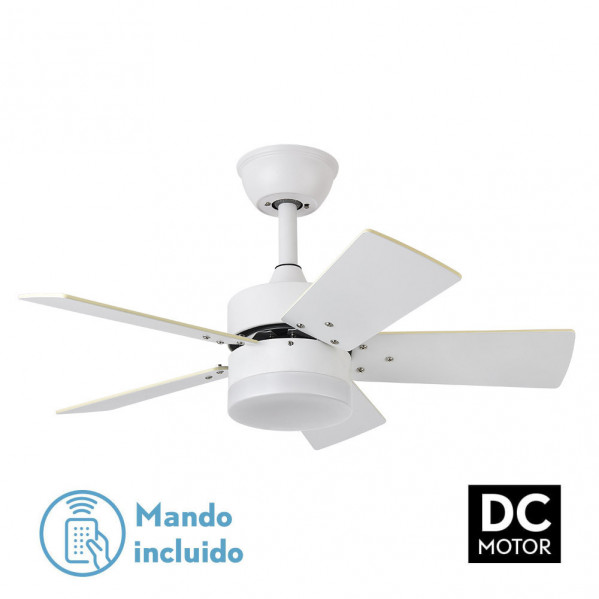 Ventilador Dc Marta 36w Blanco 5 Aspas Rev.  Blanco/haya  41x76d 3060lm C/ Remoto , Memoria Y Temporizador 3000k,4000k,6000k