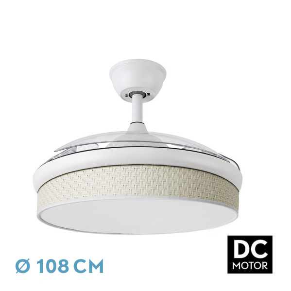 Ventilador Dc Moda 72w Blanco/caizo Blanco 108d 3aspas 7200lm 3000k,4000k,6000k Remoto+memoria+temporizador