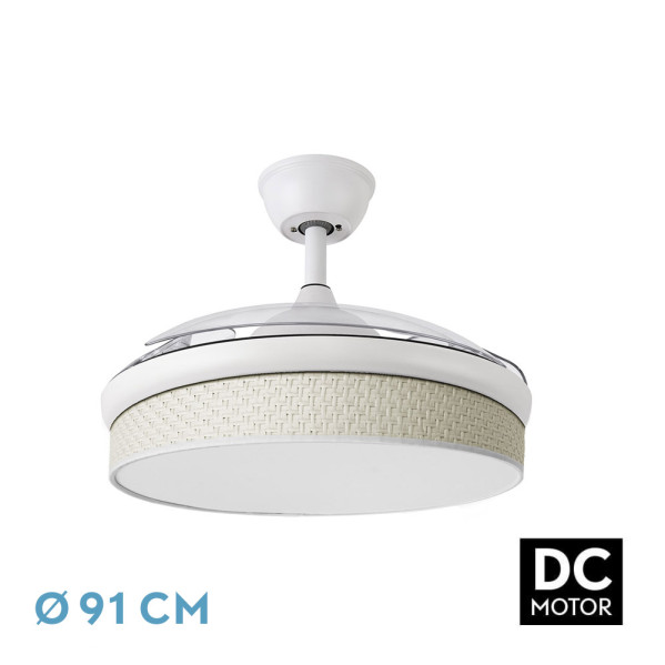 Ventilador Dc Moda 72w Blanco/caizo Blanco 91d 3aspas 7200lm 3000-4000-6000k Remoto+ Memoria+ Temporizador