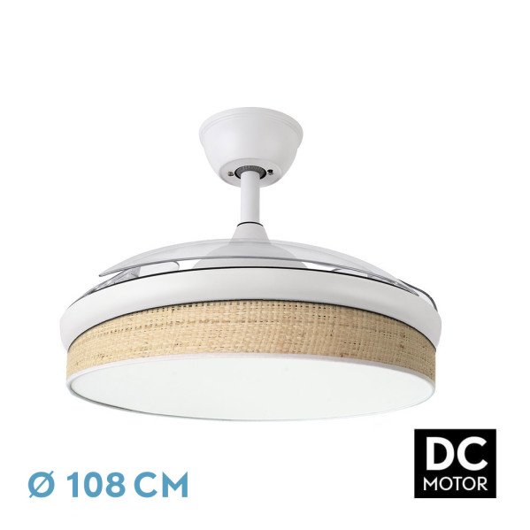 Ventilador Dc Moda 72w Blanco/caizo Claro 108d 3aspas 7200lm 3000k,4000k,6000k Remoto+memoria+temporizador