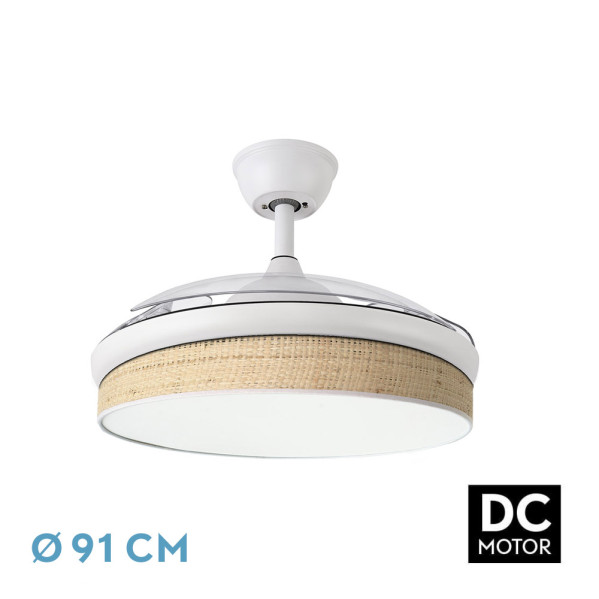 Ventilador Dc Moda 72w Blanco/caizo Claro 91d 3aspas 7200lm 3000-4000-6000k Remoto+ Memoria+ Temporizador