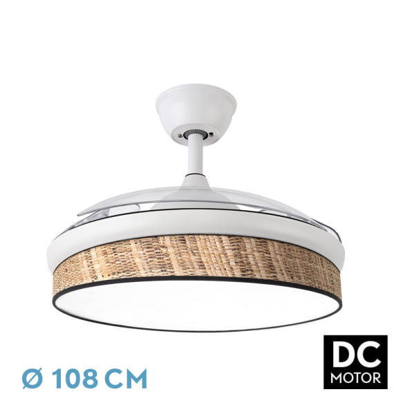 Ventilador Dc Moda 72w Blanco/caizo Oscuro 108d 3aspas 7200lm 3000k,4000k,6000k Remoto+memoria+temporizador
