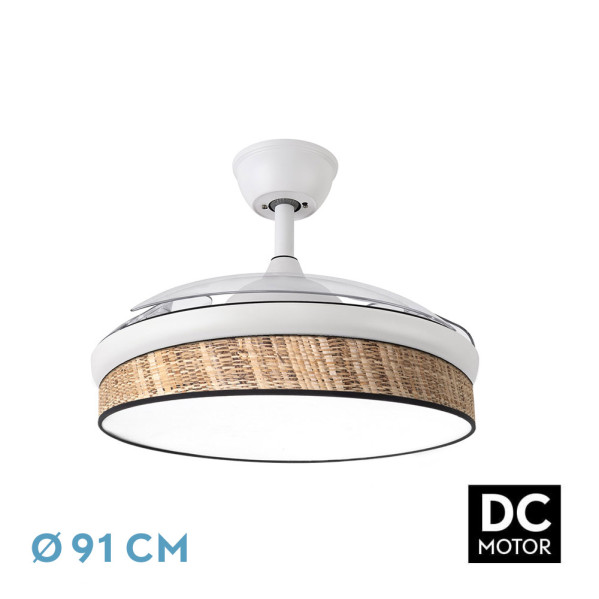 Ventilador Dc Moda 72w Blanco/caizo Oscuro 91d 3aspas 7200lm 3000-4000-6000k Remoto+ Memoria+ Temporizador