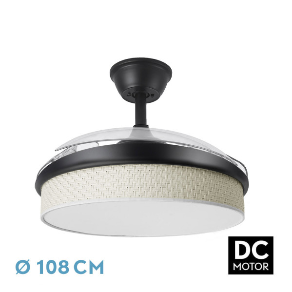 Ventilador Dc Moda 72w Negro/caizo Blanco 108d 3aspas 7200lm 3000k,4000k,6000k Remoto+memoria+temporizador