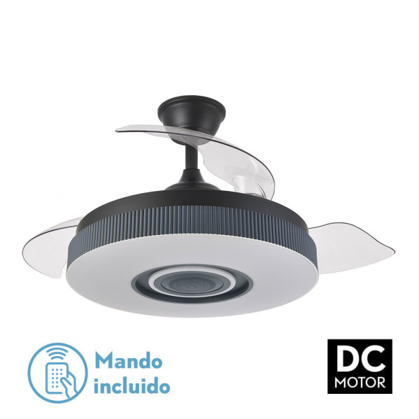 Ventilador Dc Peniche 72w 6120lm Negro/Gris Bluethooth 32/47x50/107d 3Asp.desp. 6Vel. 3Color. C/remoto+altavoz+memoria+temporiz