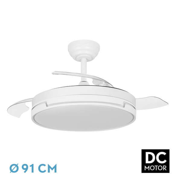 Ventilador Dc Papiro Mini 59w Blanco 3aspas desp. 91d 6980lm 3000k,4000k,6000k Remoto+ Memoria+ Temporizador