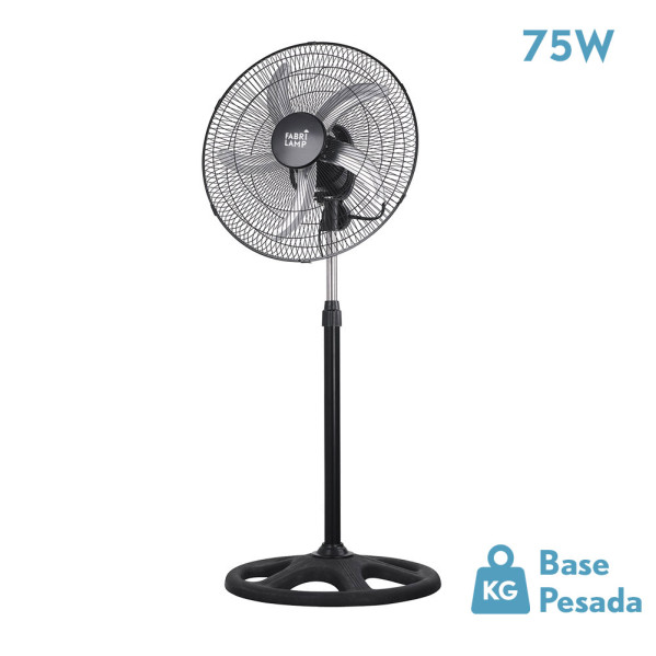 Ventilador De Pie Reforzado Negro 3 Vel. 75W 5 Aspas Aluminio Plata Giro 360 Regx50x50 Cm