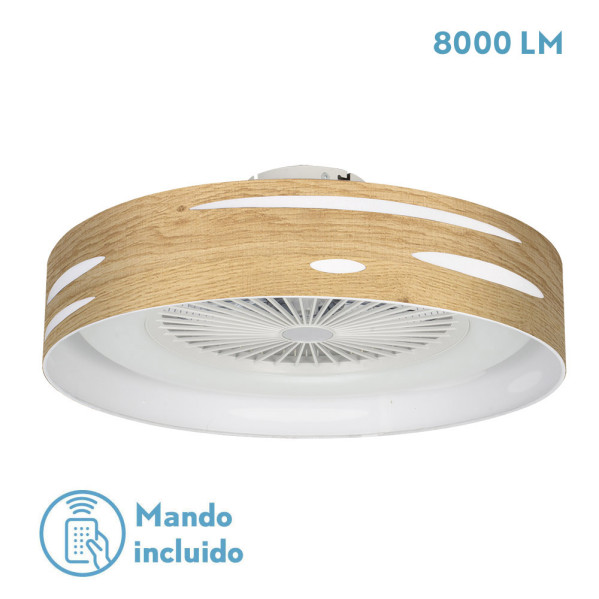 Ventilador Odra 72w Madera Clara 60d 3000-4000-6000k 5 Asp 8000lm Remoto, Reg Int, Temporizador
