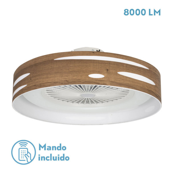 Ventilador Odra 72w Madera Oscura 60d 3000-4000-6000k 5 Asp 8000lm Remoto, Reg Int, Temporizador